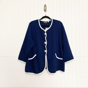 Bob Mackie 1X Navy Scalloped Trim Cardigan